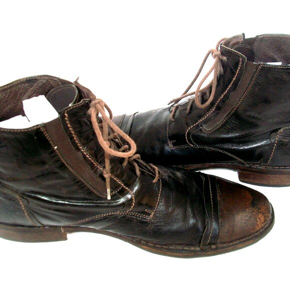 Ermenegildo Zegna Handmade Brown Leather Luxury Hobo Boots 11M $1420 - Picture 2 of 13